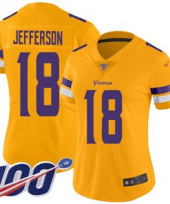 Superior Vikings #18 Justin Jefferson Gold Women's Stitched NFL Limited Inverted Legend 100th Season Jersey