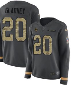 Gorgeous Vikings #20 Jeff Gladney Anthracite Salute to Service Women's Stitched NFL Limited Therma Long Sleeve Jersey