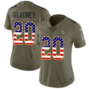 Exceptional Vikings #20 Jeff Gladney Olive/USA Flag Women's Stitched NFL Limited 2017 Salute To Service Jersey