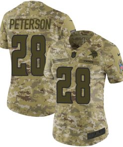 Exceptional Vikings #28 Adrian Peterson Camo Women's Stitched NFL Limited 2018 Salute to Service Jersey