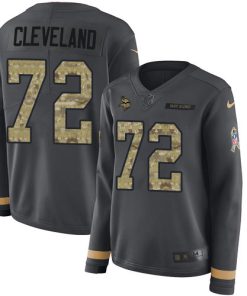 Premium Vikings #72 Ezra Cleveland Anthracite Salute to Service Women's Stitched NFL Limited Therma Long Sleeve Jersey