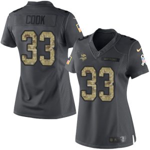 Exceptional Vikings #33 Dalvin Cook Black Women's Stitched NFL Limited 2016 Salute To Service Jersey