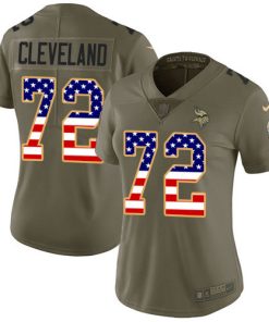 Exquisite Vikings #72 Ezra Cleveland Olive/USA Flag Women's Stitched NFL Limited 2017 Salute To Service Jersey