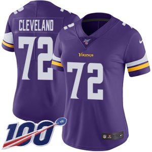 Exceptional Vikings #72 Ezra Cleveland Purple Team Color Women's Stitched NFL 100th Season Vapor Untouchable Limited Jersey