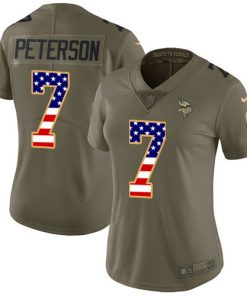 Superior Vikings #7 Patrick Peterson Olive/USA Flag Women's Stitched NFL Limited 2017 Salute To Service Jersey