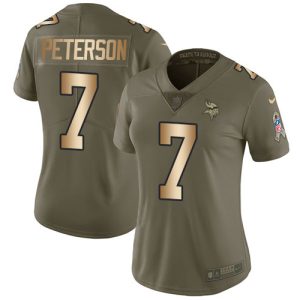Exceptional Vikings #7 Patrick Peterson Olive/Gold Women's Stitched NFL Limited 2017 Salute To Service Jersey