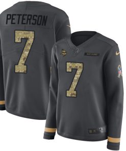 Superior Vikings #7 Patrick Peterson Anthracite Salute to Service Women's Stitched NFL Limited Therma Long Sleeve Jersey