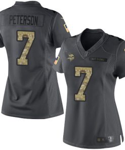 Marvelous Vikings #7 Patrick Peterson Black Women's Stitched NFL Limited 2016 Salute to Service Jersey