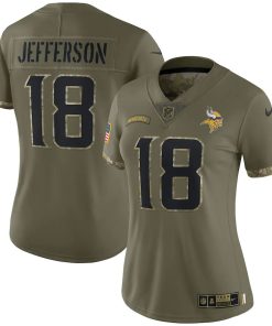 Superb Minnesota Vikings #18 Justin Jefferson Women's 2022 Salute To Service Limited Jersey - Olive
