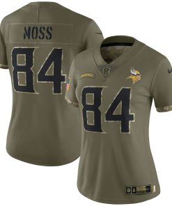 Finest Minnesota Vikings #84 Randy Moss Women's 2022 Salute To Service Limited Jersey - Olive