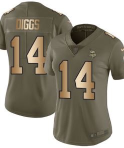 High quality Vikings #14 Stefon Diggs Olive/Gold Women's Stitched NFL Limited 2017 Salute to Service Jersey