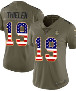 Superb Vikings #19 Adam Thielen Olive/USA Flag Women's Stitched NFL Limited 2017 Salute to Service Jersey