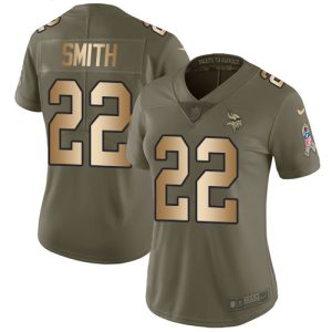 Exceptional Vikings #22 Harrison Smith Olive/Gold Women's Stitched NFL Limited 2017 Salute to Service Jersey