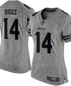 Premium Vikings #14 Stefon Diggs Gray Women's Stitched NFL Limited Gridiron Gray Jersey