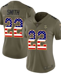 Gorgeous Vikings #22 Harrison Smith Olive/USA Flag Women's Stitched NFL Limited 2017 Salute to Service Jersey