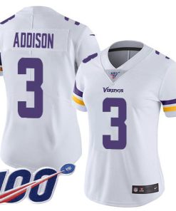 Exceptional Vikings #3 Jordan Addison White Women's Stitched NFL 100th Season Vapor Untouchable Limited Jersey