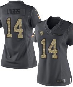 High quality Vikings #14 Stefon Diggs Black Women's Stitched NFL Limited 2016 Salute To Service Jersey