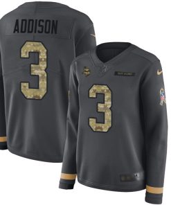 Marvelous Vikings #3 Jordan Addison Anthracite Salute to Service Women's Stitched NFL Limited Therma Long Sleeve Jersey