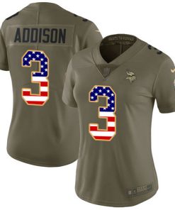 Superb Vikings #3 Jordan Addison Olive/USA Flag Women's Stitched NFL Limited 2017 Salute To Service Jersey
