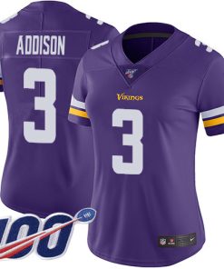 Superior Vikings #3 Jordan Addison Purple Team Color Women's Stitched NFL 100th Season Vapor Untouchable Limited Jersey