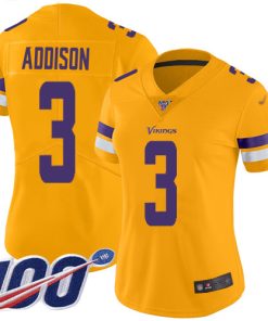 Outstanding Vikings #3 Jordan Addison Gold Women's Stitched NFL Limited Inverted Legend 100th Season Jersey