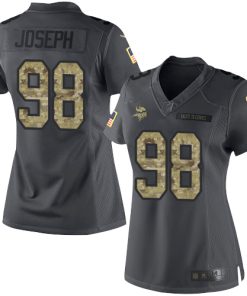 Marvelous Vikings #98 Linval Joseph Black Women's Stitched NFL Limited 2016 Salute To Service Jersey