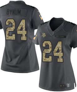 Superior Vikings #24 Camryn Bynum Black Women's Stitched NFL Limited 2016 Salute to Service Jersey