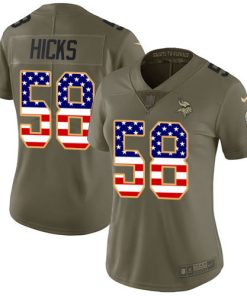 Gorgeous Vikings #58 Jordan Hicks Olive/USA Flag Women's Stitched NFL Limited 2017 Salute To Service Jersey