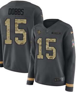 Superb Vikings #15 Josh Dobbs Anthracite Salute to Service Women's Stitched NFL Limited Therma Long Sleeve Jersey