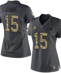 High quality Vikings #15 Josh Dobbs Black Women's Stitched NFL Limited 2016 Salute to Service Jersey