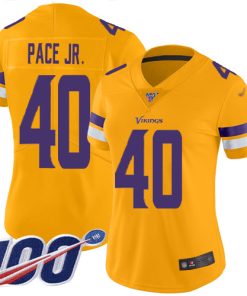 High quality Vikings #40 Ivan Pace Jr. Gold Women's Stitched NFL Limited Inverted Legend 100th Season Jersey