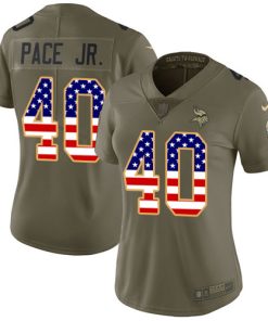 Outstanding Vikings #40 Ivan Pace Jr. Olive/USA Flag Women's Stitched NFL Limited 2017 Salute To Service Jersey