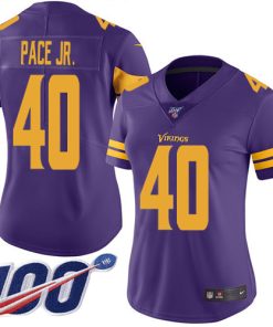 Gorgeous Vikings #40 Ivan Pace Jr. Purple Women's Stitched NFL Limited Rush 100th Season Jersey