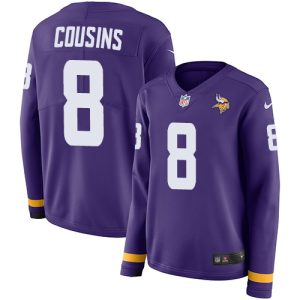 Exceptional Vikings #8 Kirk Cousins Purple Team Color Women's Stitched NFL Limited Therma Long Sleeve Jersey