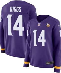 Premium Vikings #14 Stefon Diggs Purple Team Color Women's Stitched NFL Limited Therma Long Sleeve Jersey