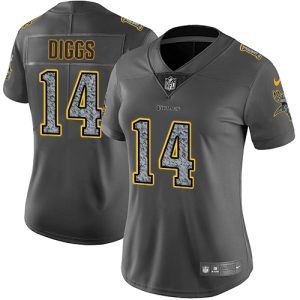 Exceptional Vikings #14 Stefon Diggs Gray Static Women's Stitched NFL Vapor Untouchable Limited Jersey