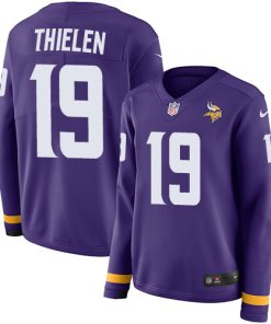 High quality Vikings #19 Adam Thielen Purple Team Color Women's Stitched NFL Limited Therma Long Sleeve Jersey