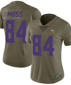 High quality Vikings #84 Randy Moss Olive Women's Stitched NFL Limited 2017 Salute to Service Jersey