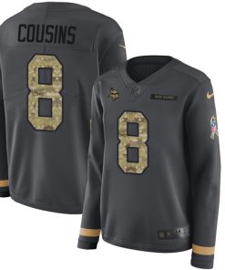 Gorgeous Vikings #8 Kirk Cousins Anthracite Salute to Service Women's Stitched NFL Limited Therma Long Sleeve Jersey