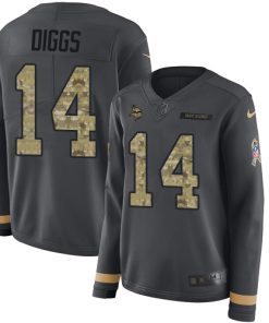 Superior Vikings #14 Stefon Diggs Anthracite Salute to Service Women's Stitched NFL Limited Therma Long Sleeve Jersey