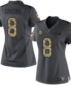 Exquisite Vikings #8 Kirk Cousins Black Women's Stitched NFL Limited 2016 Salute to Service Jersey
