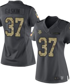 Gorgeous Vikings #37 Myles Gaskin Black Women's Stitched NFL Limited 2016 Salute to Service Jersey