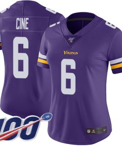 Outstanding Vikings #6 Lewis Cine Purple Team Color Women's Stitched NFL 100th Season Vapor Limited Jersey