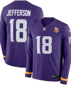Outstanding Vikings #18 Justin Jefferson Purple Team Color Youth Stitched NFL Limited Therma Long Sleeve Jersey