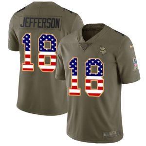 Superior Vikings #18 Justin Jefferson Olive/USA Flag Youth Stitched NFL Limited 2017 Salute To Service Jersey