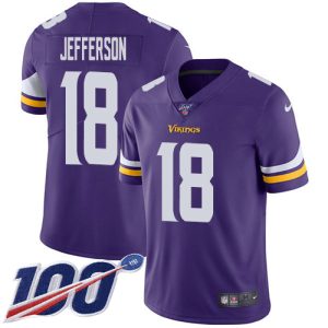 Superb Vikings #18 Justin Jefferson Purple Team Color Youth Stitched NFL 100th Season Vapor Untouchable Limited Jersey