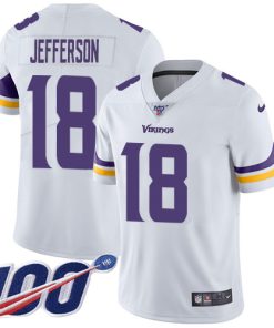 Outstanding Vikings #18 Justin Jefferson White Youth Stitched NFL 100th Season Vapor Untouchable Limited Jersey