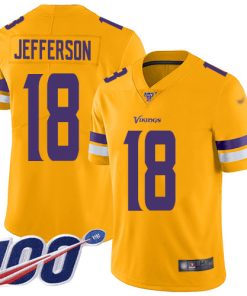 Premium Vikings #18 Justin Jefferson Gold Youth Stitched NFL Limited Inverted Legend 100th Season Jersey