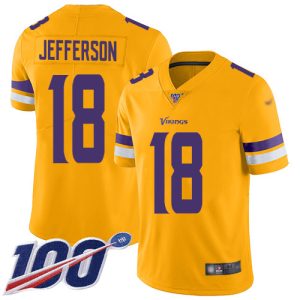 Premium Vikings #18 Justin Jefferson Gold Youth Stitched NFL Limited Inverted Legend 100th Season Jersey