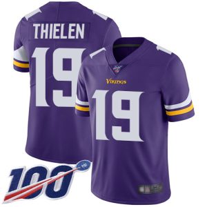 Premium Vikings #19 Adam Thielen Purple Team Color Youth Stitched NFL 100th Season Vapor Limited Jersey